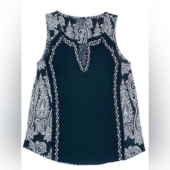 LUCKY BRAND Womens Embroidered Woven Mix Tank Paisley Print Black Extra Small - Picture 2 of 16